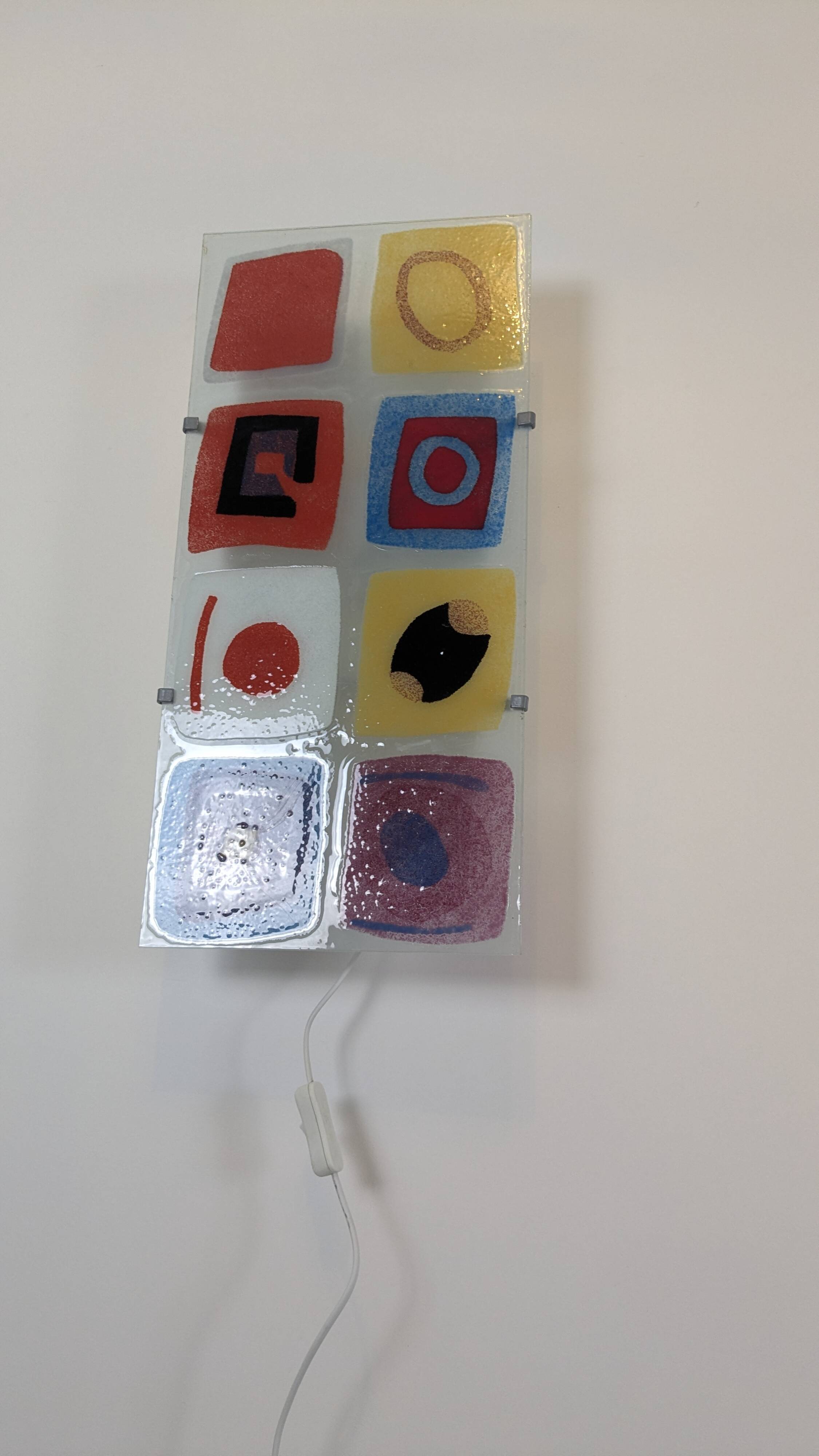IKEA Gyllen wall lamp in decorated glass, Scandinavian design.