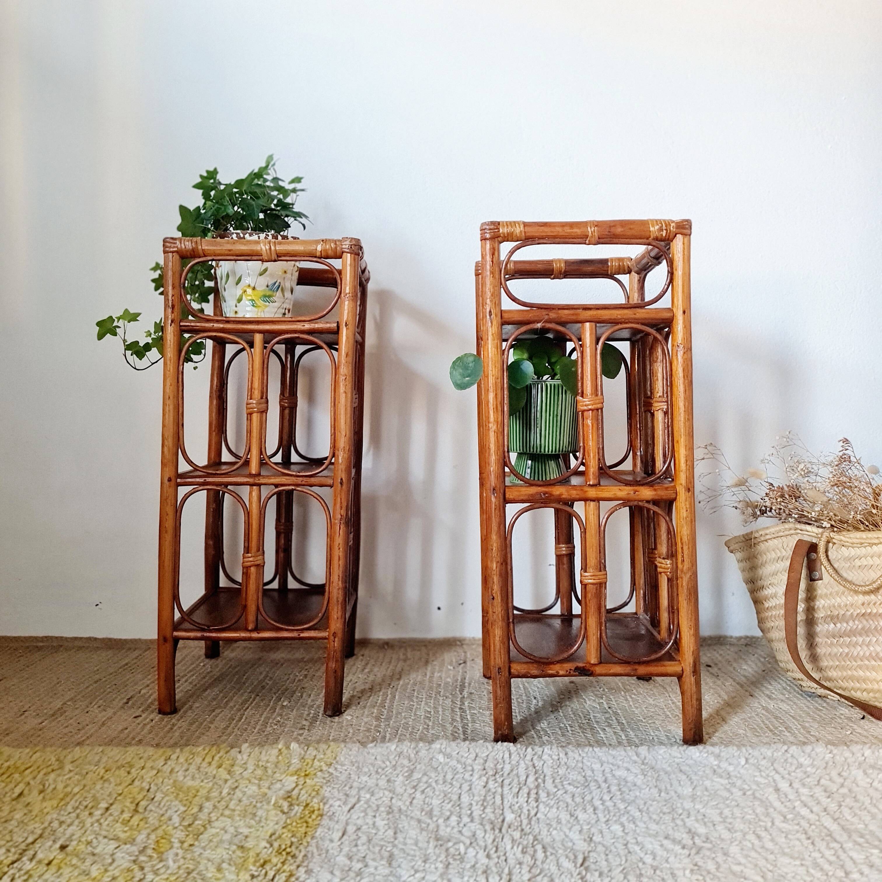 Pair of rattan shelves - antique bedside tables