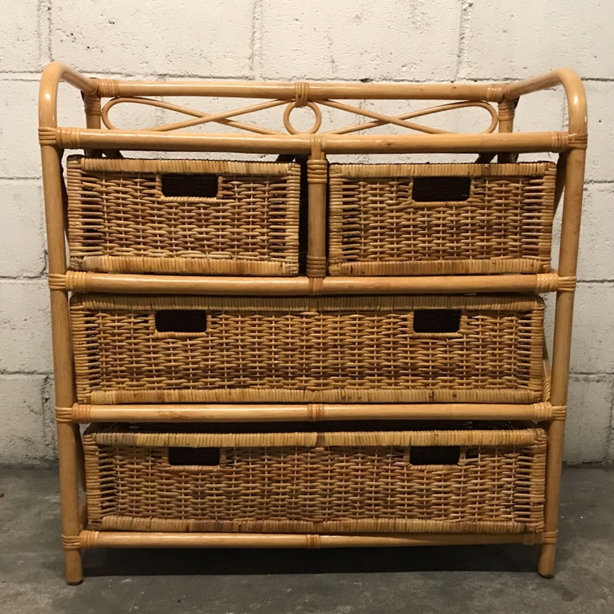 Commode vintage en osier/rotin et bambou 2 grands et 2 petits tiroirs