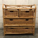 Dresser vintage Wicker/rattan and bamboo 2 large and 2 small drawers