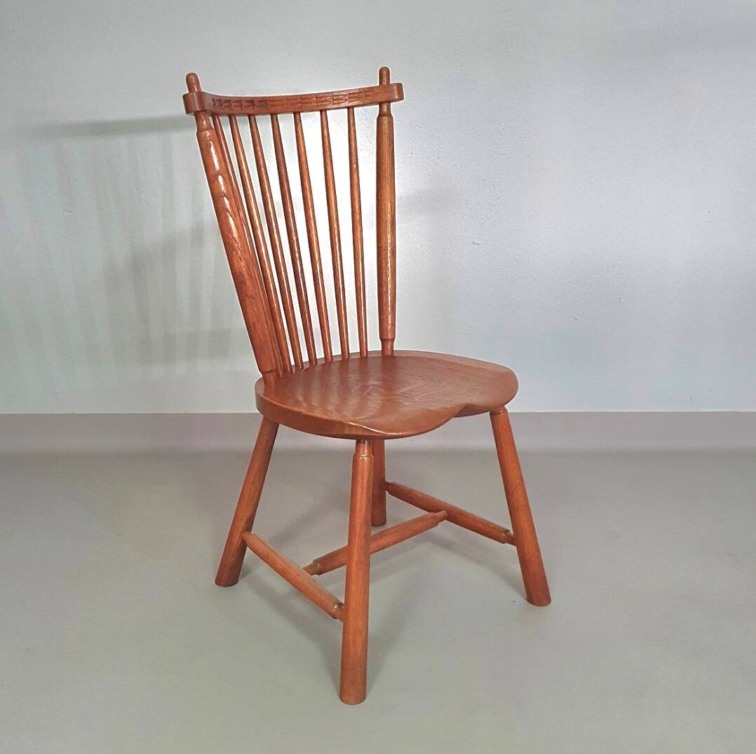 Lot de 6 chaises de salle à manger à dossier fuselé De Ster Geldermalsen en chêne massif, 1960