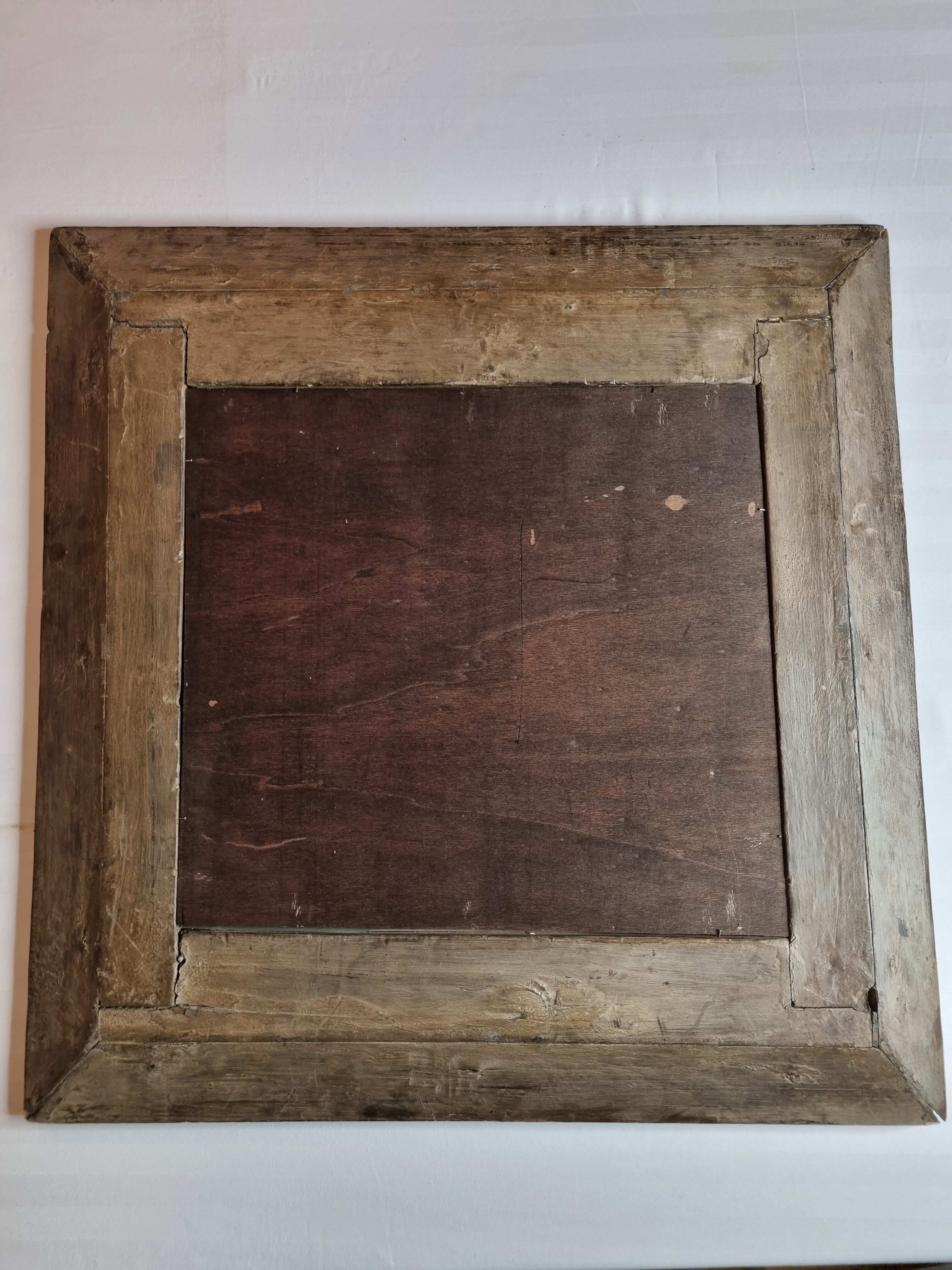 Old ethnic mirror in light wood, 62 cm