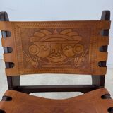 Vintage teak and leather armchair design Angel Pazmino brand Ecuador vintage 1960