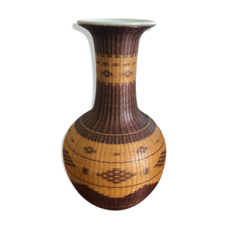 Vintage ceramic braided rattan vase