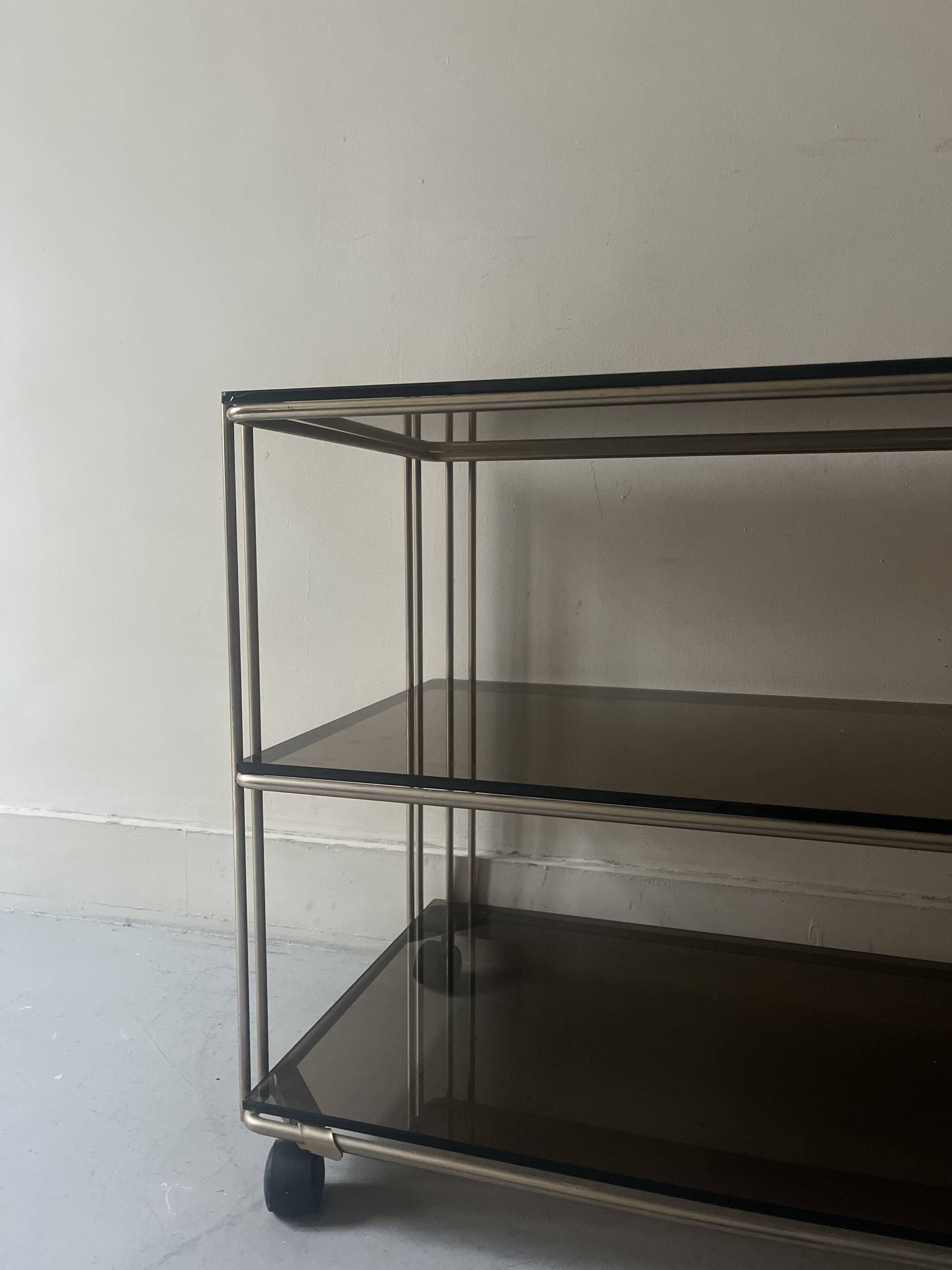 Hi-fi or TV cabinet in wired metal & smoked glass in the Sauze style, 1970