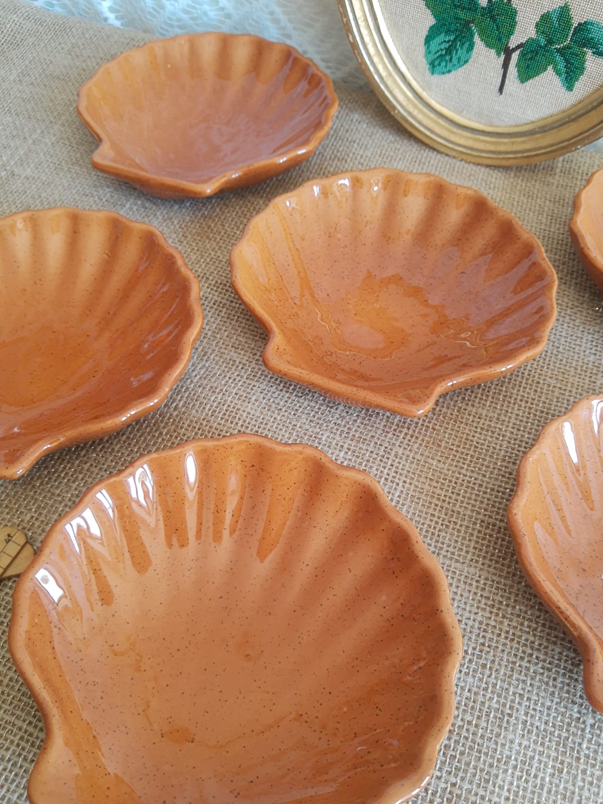 Set of 6 glazed scallop shell ramekins Emile Henry France