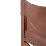Fauteuil safari pliant en cuir marron et bois