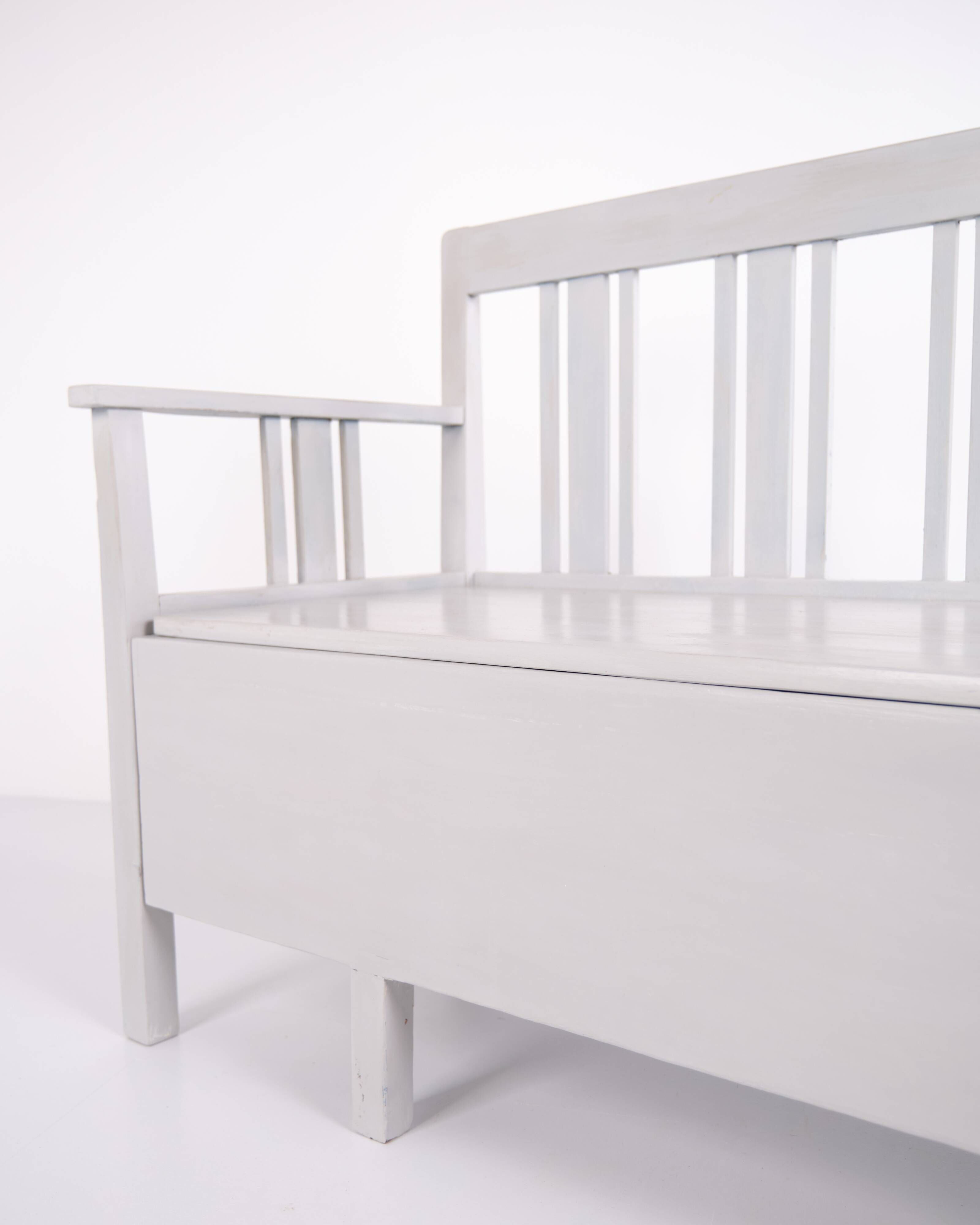 Swedish bench – grey painted – antique – painted pine – c. 1860s