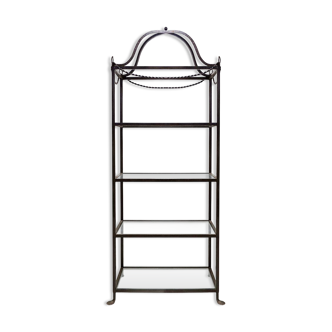 Vintage pagoda-style black metal shelves