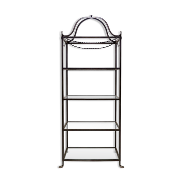Vintage pagoda-style black metal shelves