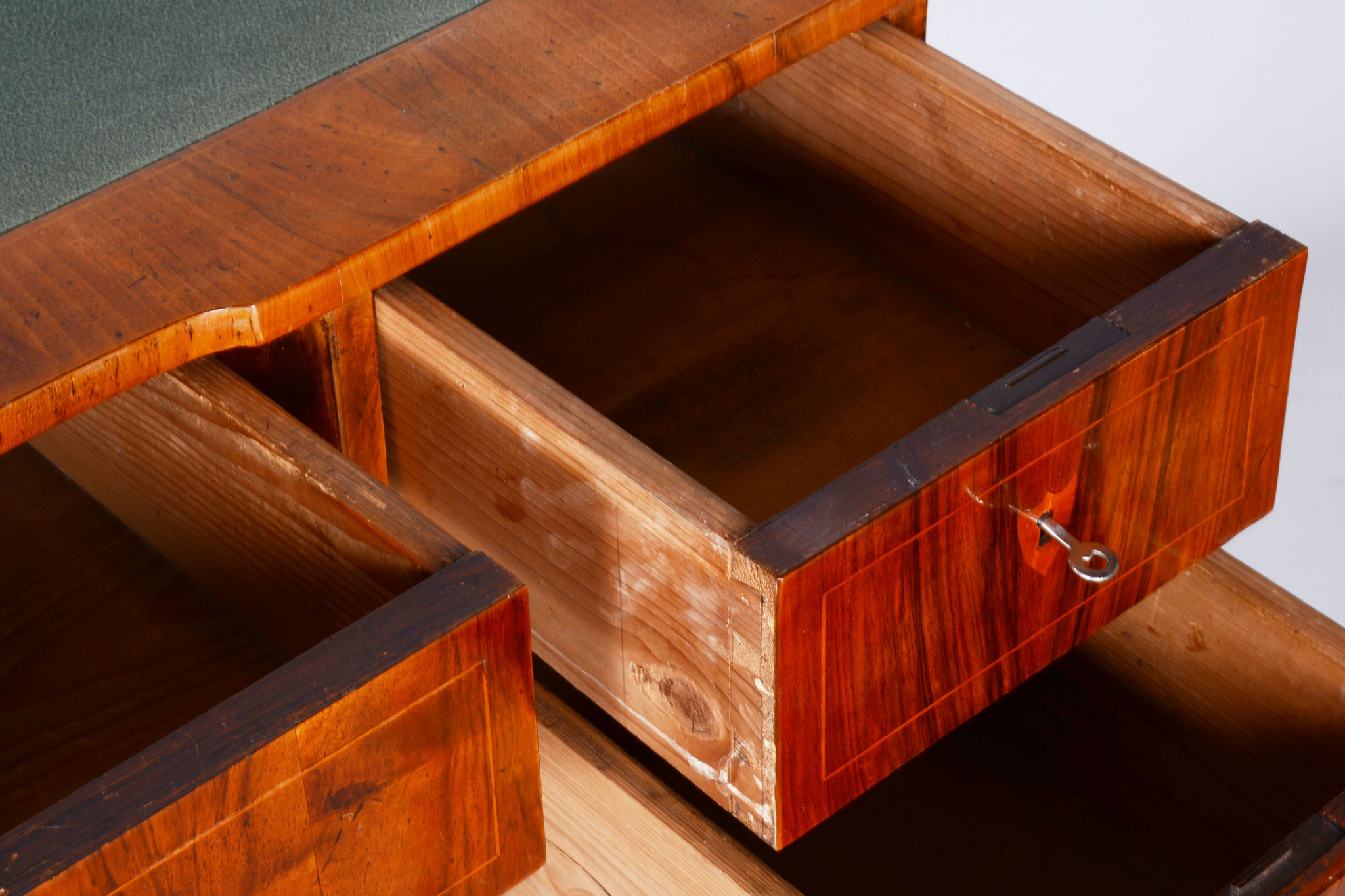 Restored biedermeier walnut writing desk, revived polish, czechia, 1830s