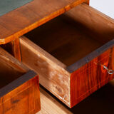 Restored biedermeier walnut writing desk, revived polish, czechia, 1830s