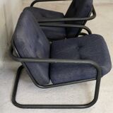 Pair of Prisunic edition armchairs, tubular steel and foam cushions, France, 1973