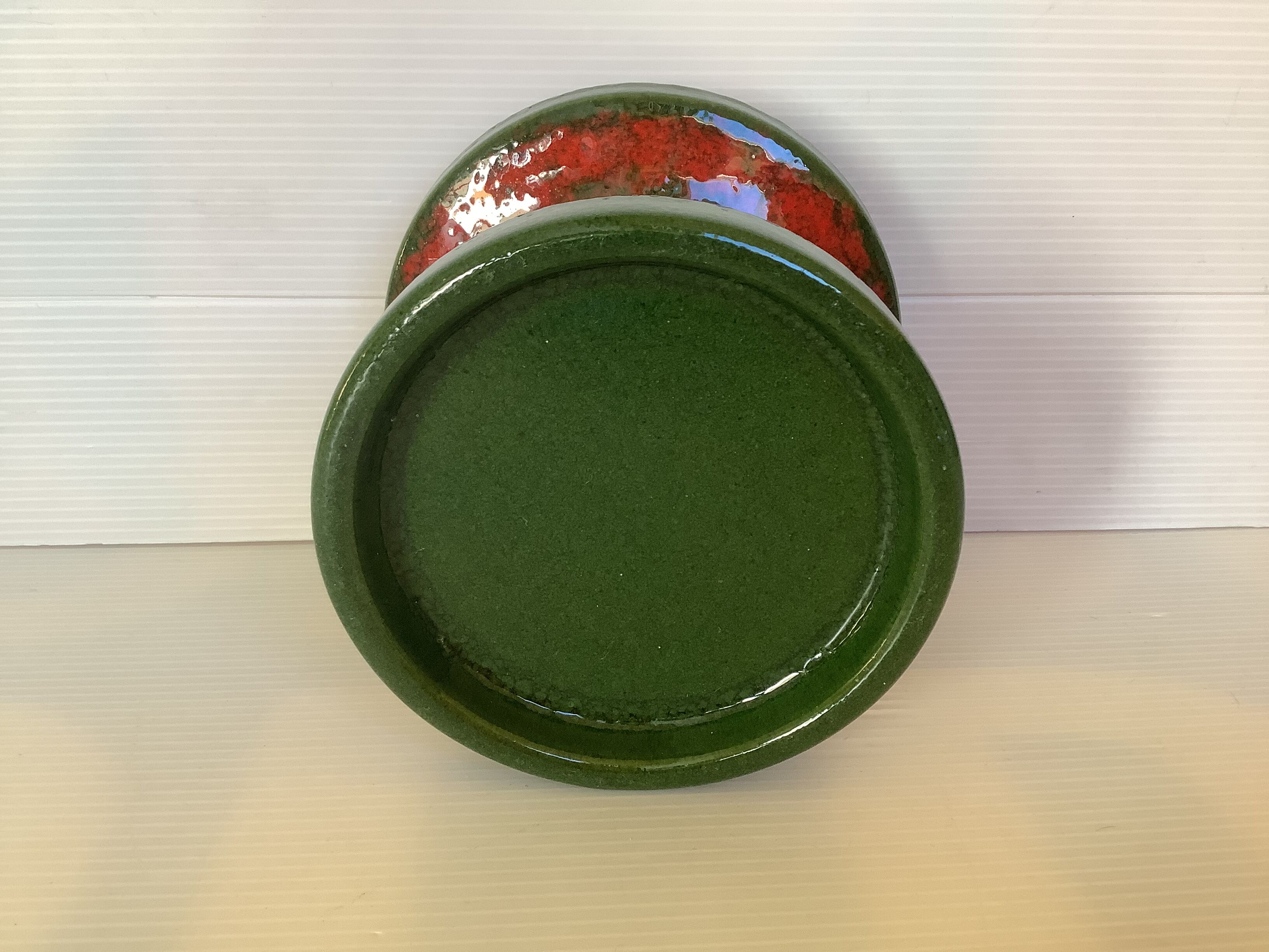 Fohr Germany ceramic candle holder green and red