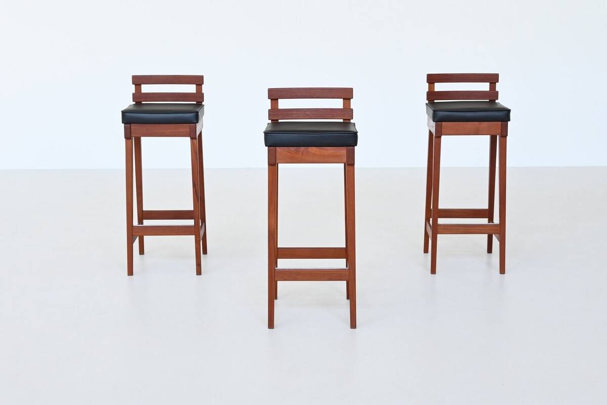 Erik Buch set of three bar stools in teak Dyrlund Denmark 1960