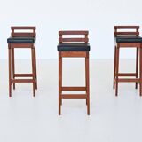 Erik Buch set of three bar stools in teak Dyrlund Denmark 1960