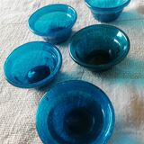 Set of five turquoise cups blown glass