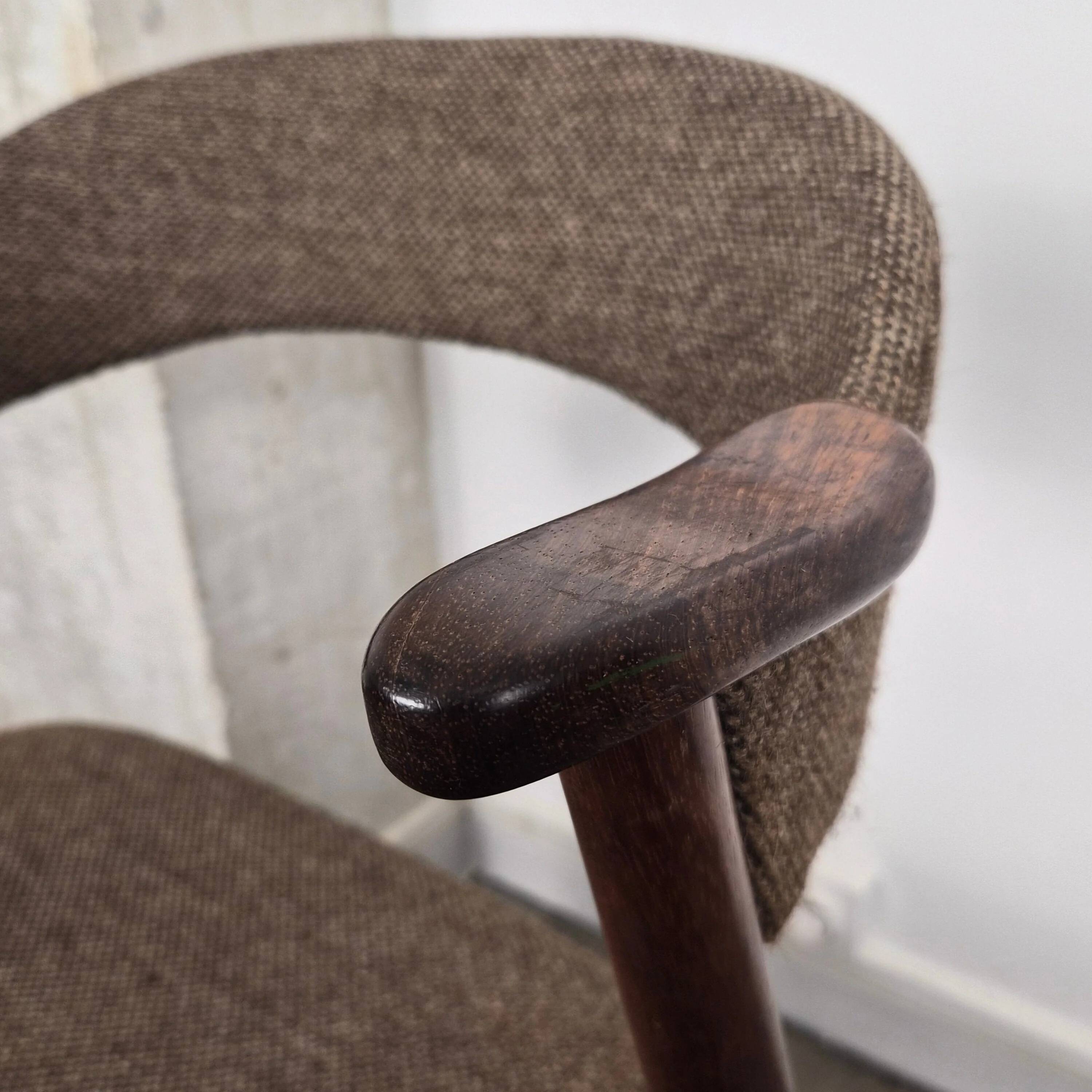 Rosewood and wool chair, model 32 by Kai Kristiansen for Korup Stolefabrik, Denmark, 1960.
