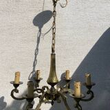 2 Louis XV brass chandeliers with 5 and 6 bulbs