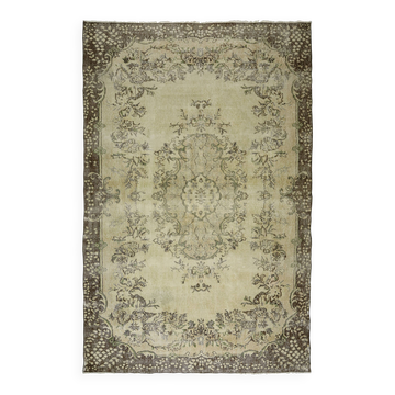 Large Vintage Turkish Carpet Beige Brown Floral 312 x 205 cm