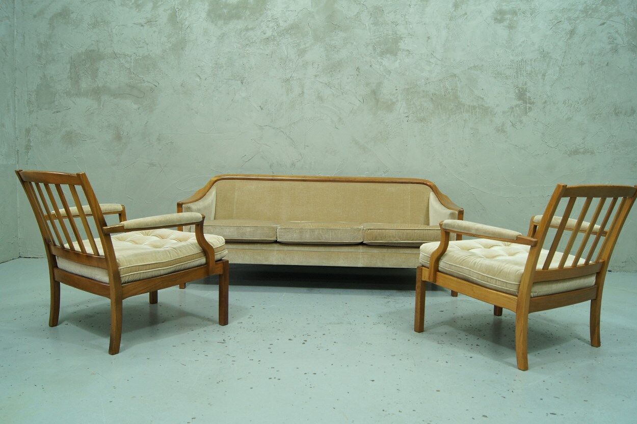 Scandinavian teak & velvet living room set, 1960s