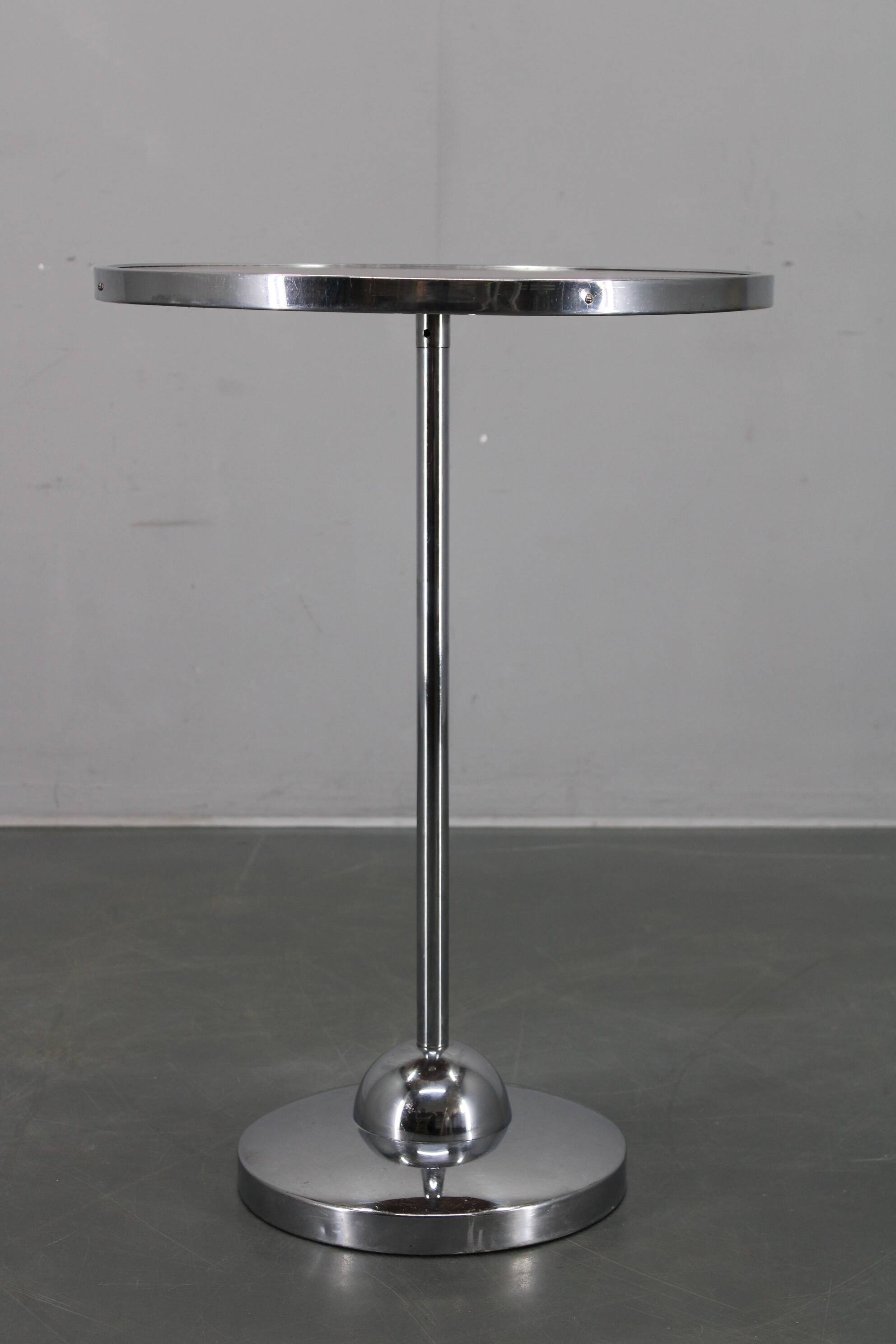 1950s Czechoslovakian walnut & chrome round side table, refurbished
