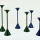 Set of three forrest green candle holders