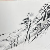 Two original ink and watercolor drawings signed Asia