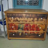 Brown pine chest of drawers with Vespa photo decor, 3 drawers, neo-vintage rustic style.