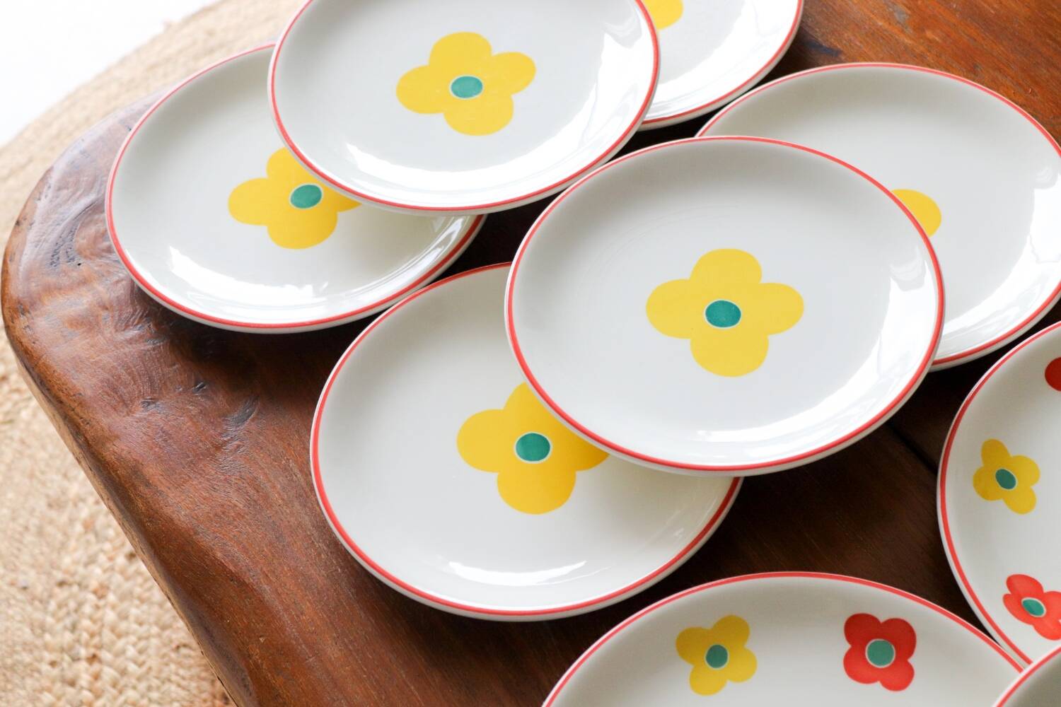 11 Yellow flower habitat plate with orange border BY PAGNOSSIN ITALY