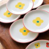 11 Yellow flower habitat plate with orange border BY PAGNOSSIN ITALY