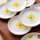 11 Yellow flower habitat plate with orange border BY PAGNOSSIN ITALY