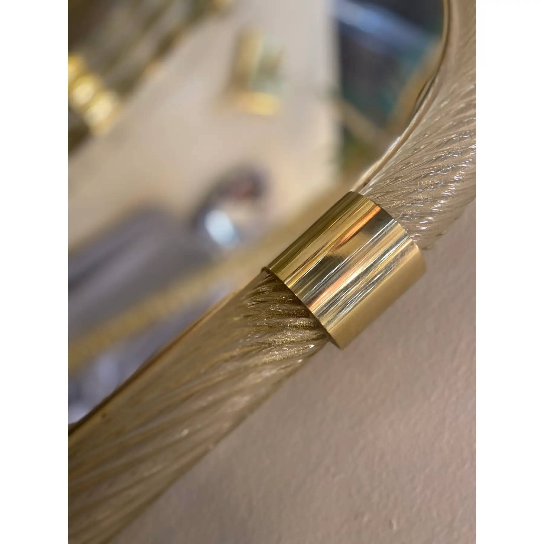 Elegant "Torciglione" Gold Murano Glass Wall Mirror in Barovier Style