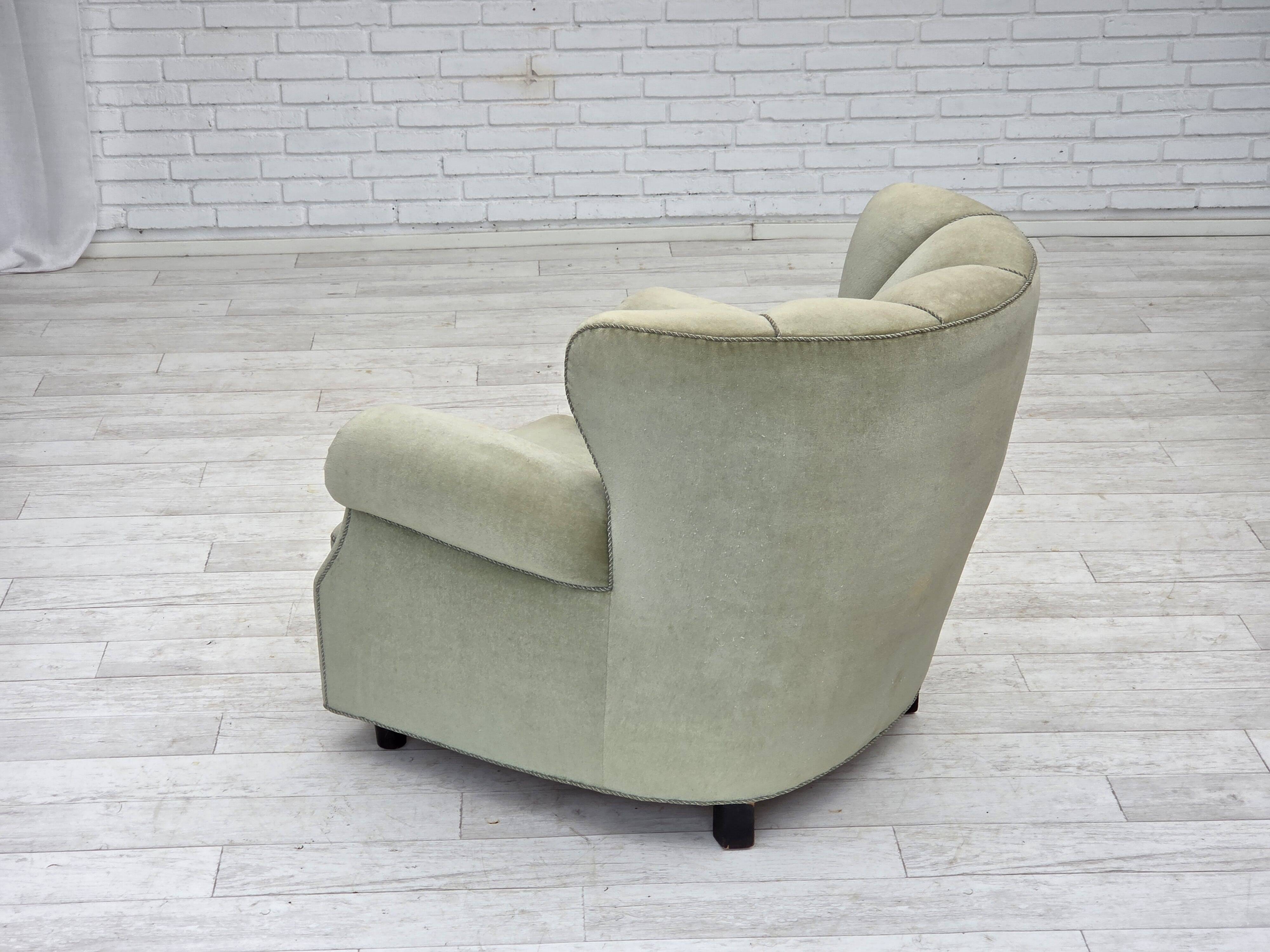 1970s, Danish relax armchair, light green furniture velour