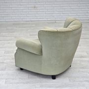 Fauteuil relax danois des années 1970, velours d'ameublement vert clair
