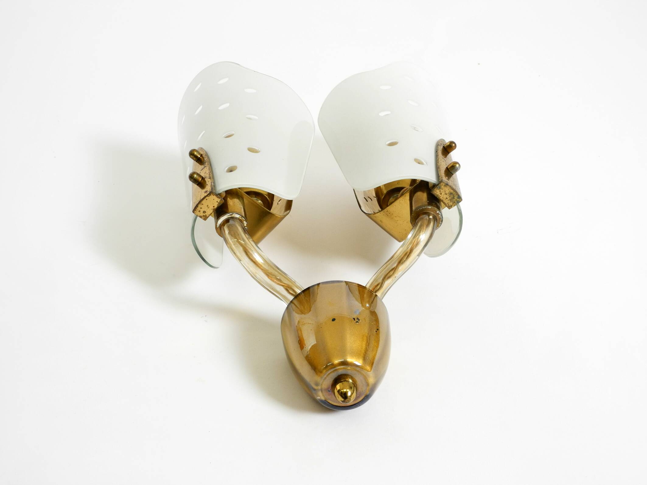 Beautiful large Mid Century Modern wall lamp made of brass and glass