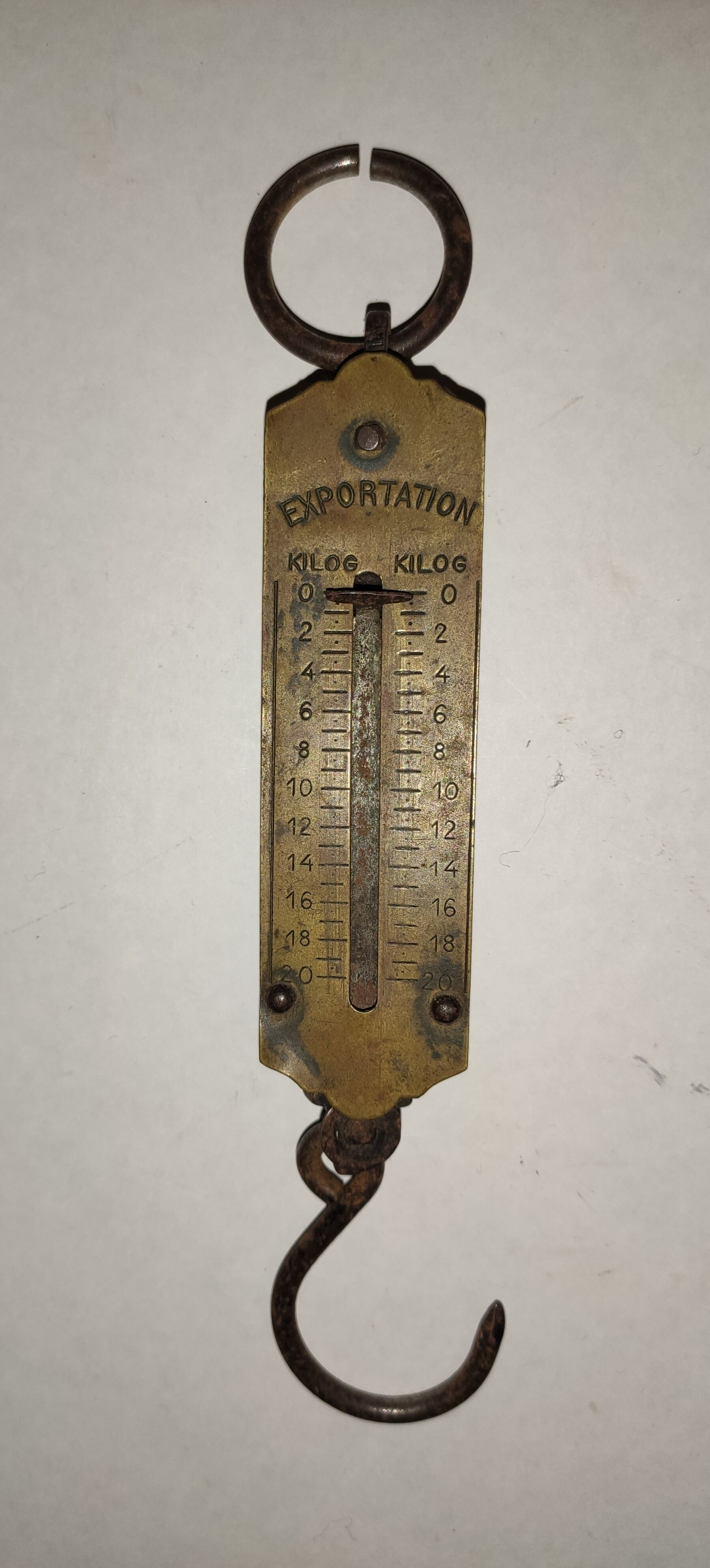 Iron / brass pocket scale - 20kg - old measuring instrument