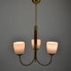 Scandinavian Modern Three-Light Pendant in Brass, Teak and Opaline Glass, 1960s