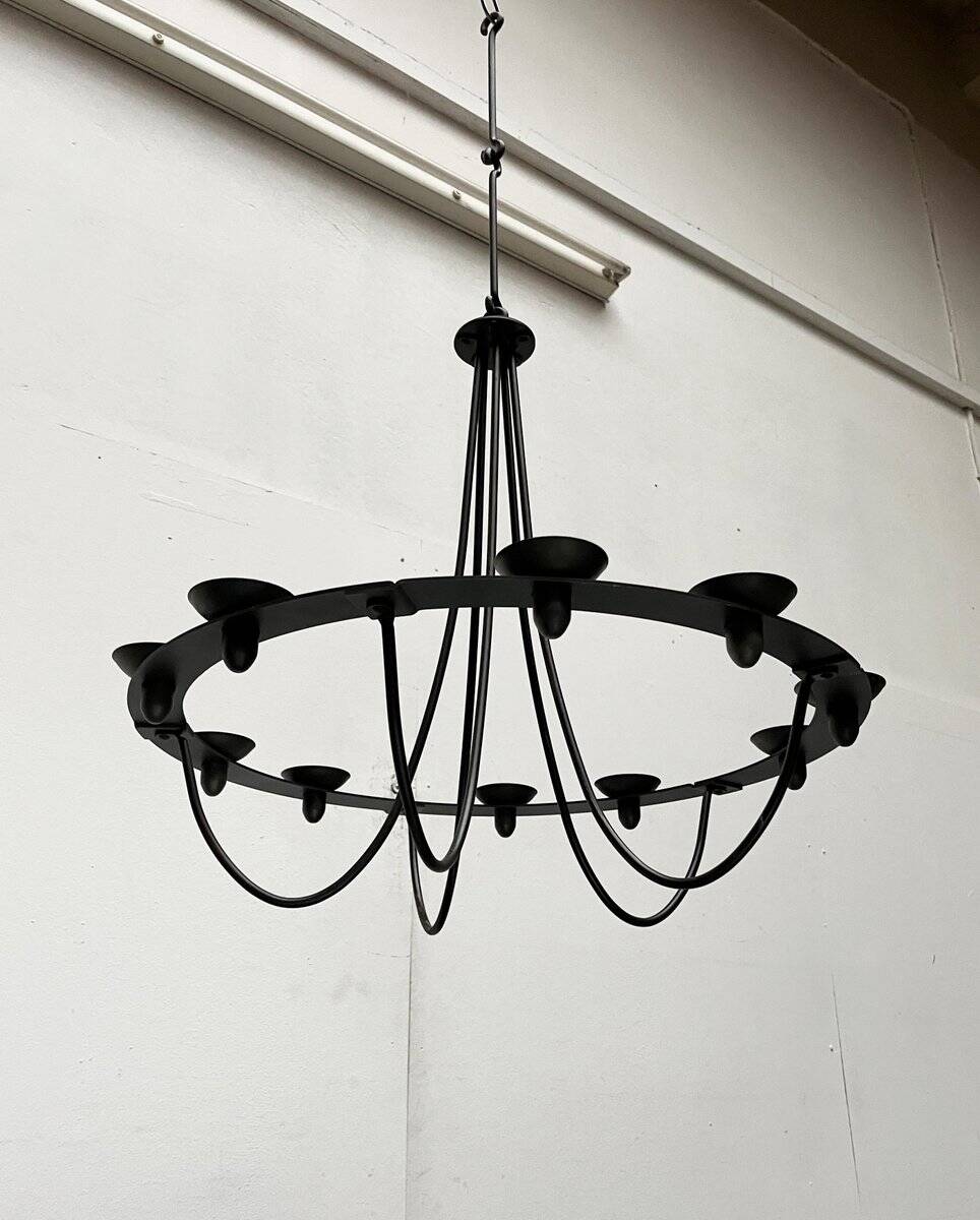 Vintage wrought iron candlestick chandelier by Ehlén Johansson for Ikea, 1990s.