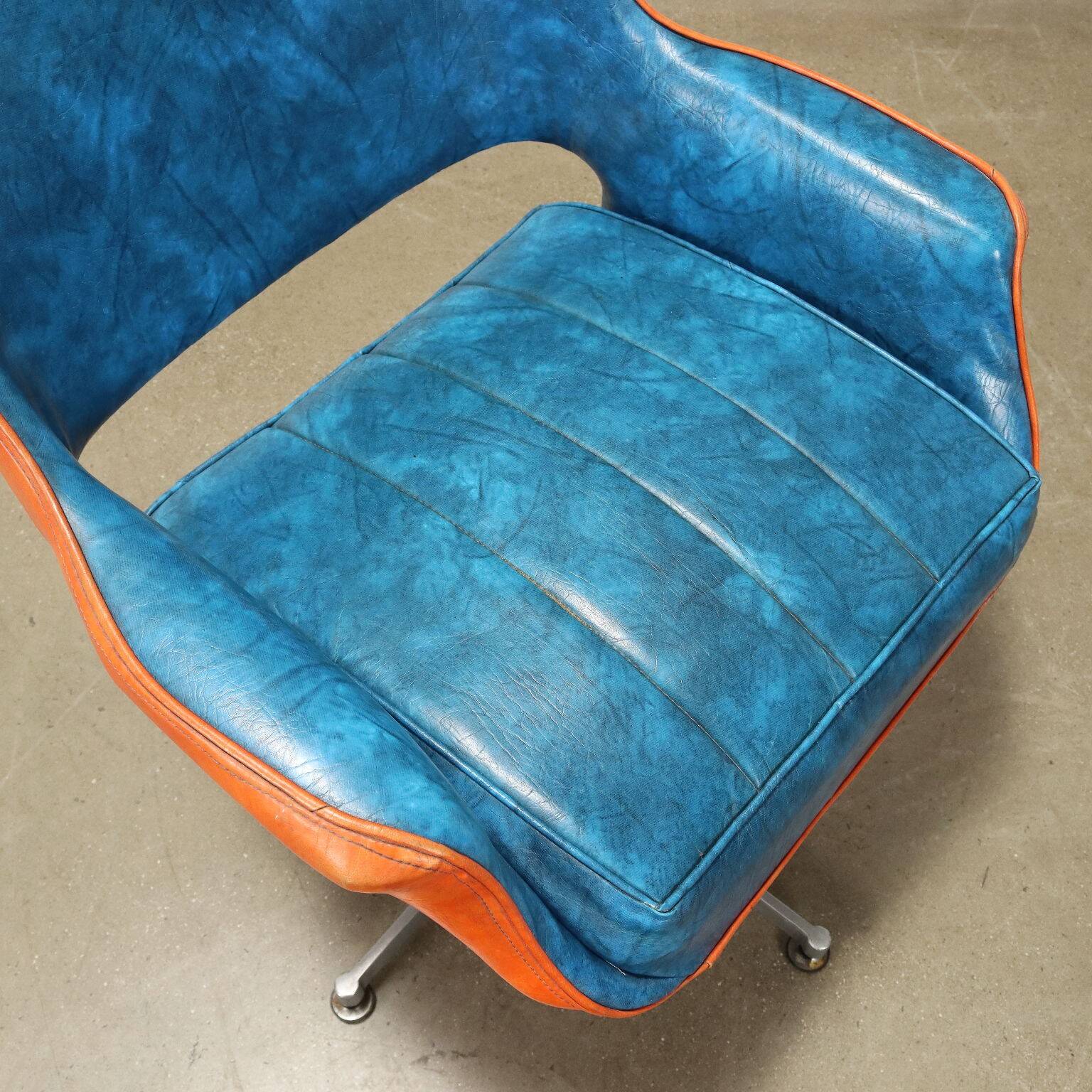 Vintage swivel armchair in faux leather and aluminum, 1960s-70s