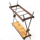 Vintage coat rack and umbrella holder, wood and brass