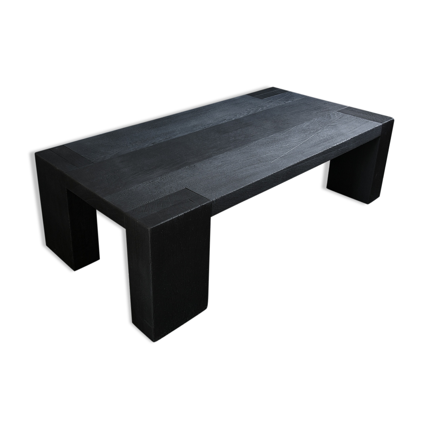 Solid oak coffee table burnt wood finish — shou-sugi-ban