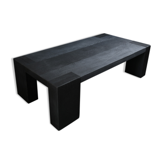 Solid oak coffee table burnt wood finish — shou-sugi-ban