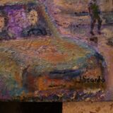 HS PAINTING/CANVAS GENRE SCENE ANIMAL STREET signed lower right J.SCARDO