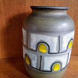 Vintage Ceramic Vase with White and Yellow Pattern - 1960s - Mid-Century Modern - Austria