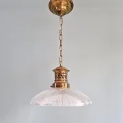 Art Deco glass pendant light with ribbed transparent design, 1920-30.