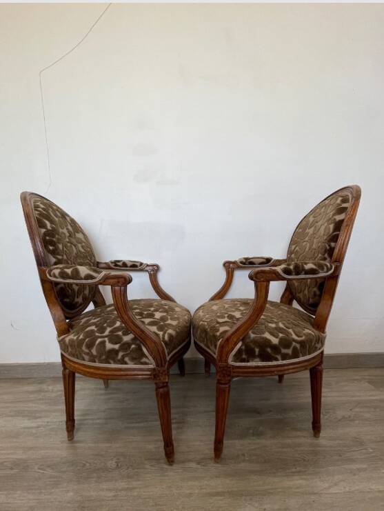 Pair of Louis XVI period medallion armchairs