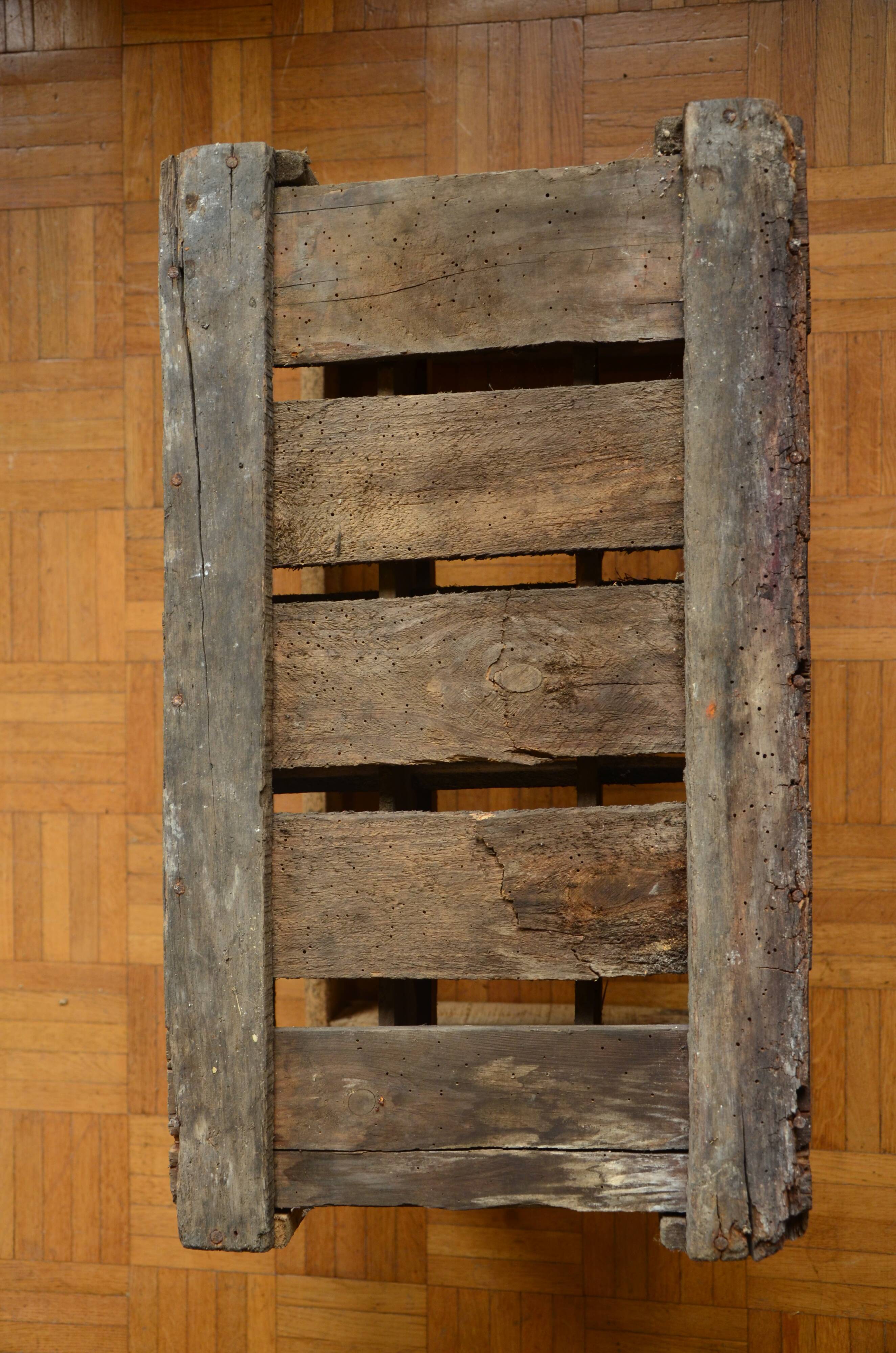 Old wooden bottles box