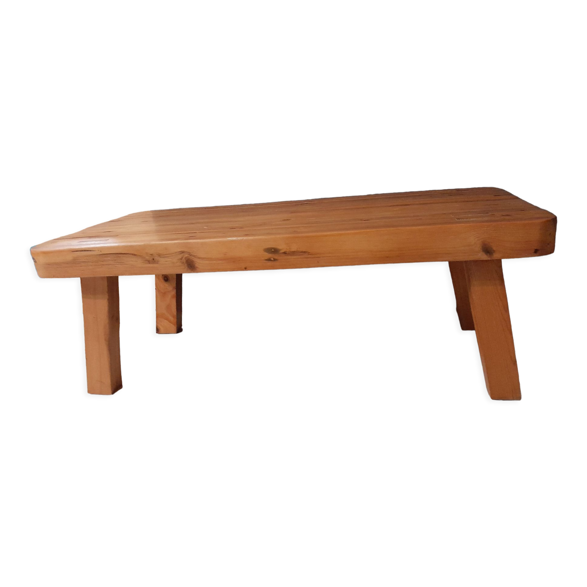 Table basse pin pieds compas vintage années 70-80