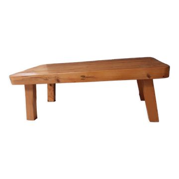 Table basse pin pieds compas vintage années 70-80